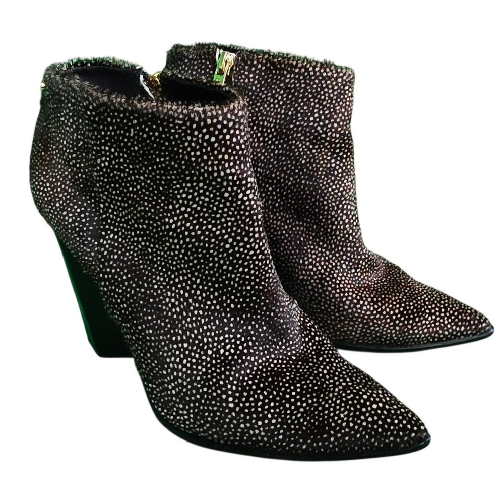 Anthropologie Carrano pony hair ankle booties 4" heel womens 9 brown black white